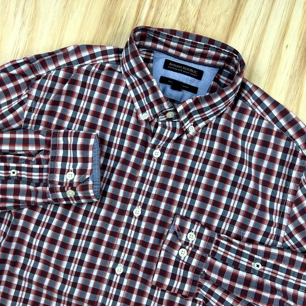 Banana Republic Tailored Slim Fit‎ Shirt Mens Medium Multi Gingham Check Preppy